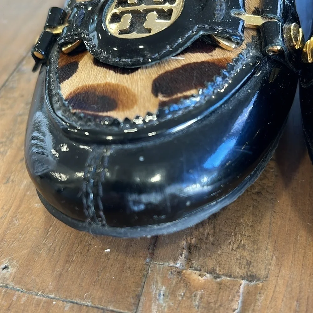 Tory Burch leopard pony hair patent leather flats women’s size 9 animal print